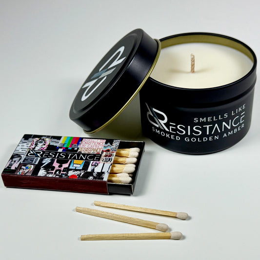 SMOKED GOLDEN AMBER RESISTANCE CANDLE & MATCHBOX